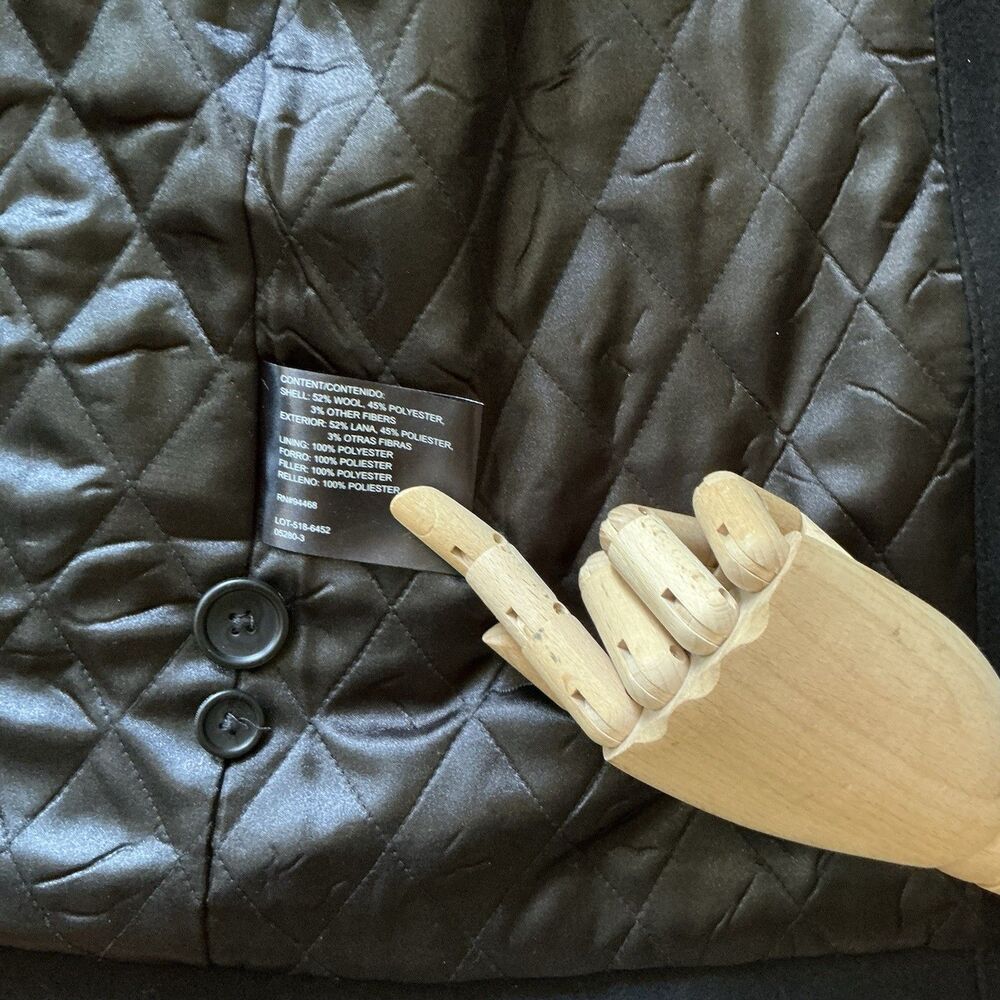 Claiborne Men's Large Peacoat Wool Blend Double Breasted Dress Jacket  Black EUC - Picture 6 of 11